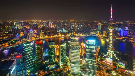 Aerial View Of Shanghai Pudong At Night From Shanghai World Financial