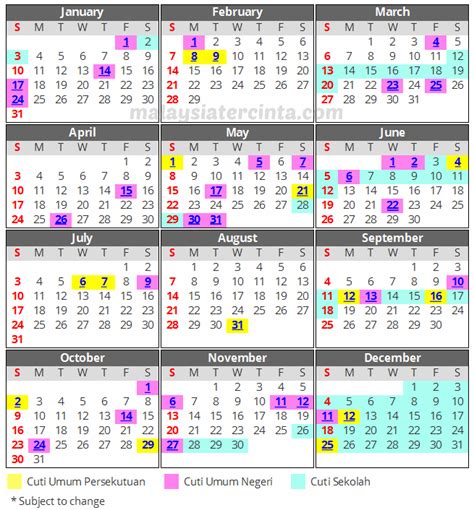 Kalendar Cuti Umum And Cuti Sekolah 2016 Malaysia