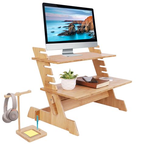Wooden Adjustable Standing Desk Vertical Riser Sit Stand Up Desk