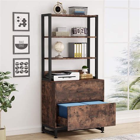 2 Drawer Vertical File Cabinet With Lock And Bookshelf Large Modern