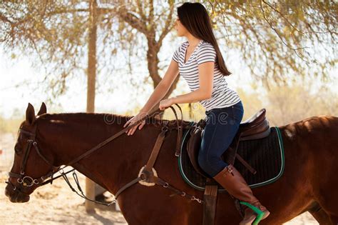 Beautiful Girl Horseback Riding Stock Image Image Of