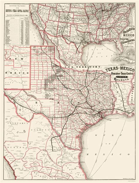Old Railroad Maps Houston And Texas Central Railways Tx Mcnally 1880