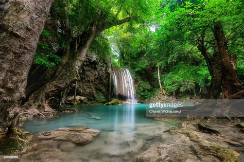 Erawan Waterfall Is A Beautiful Waterfall In Spring Forest In