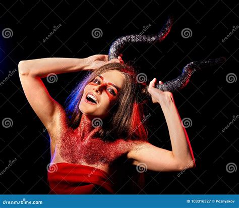 Black Magic Ritual Mad Satan Woman In Hell On Halloween Stock Image