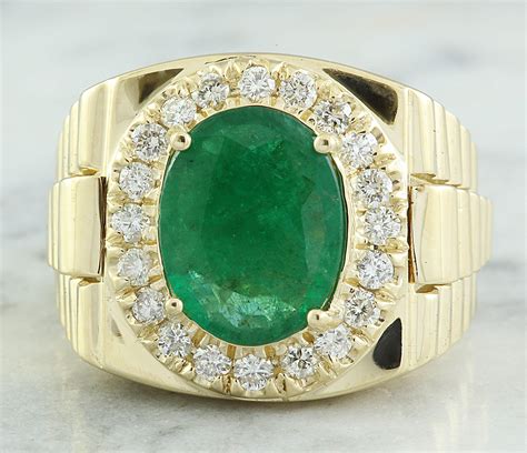 Sold Price 459 Ctw Mens Emerald 18k Yellow Gold Diamond Ring March