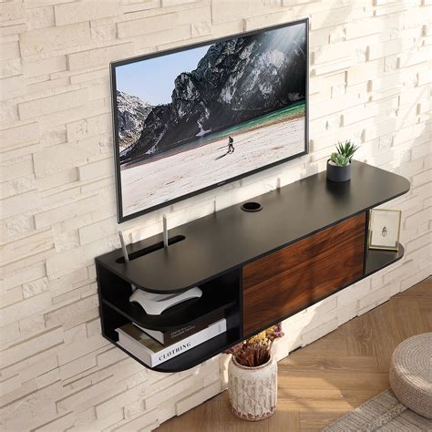 Round Corners Floating Tv Stand Shelf With Door Wall Mounted Tv Media