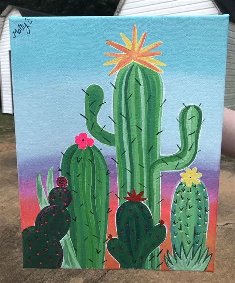 Cute Cactus Flower Original Acrylic Painting Art And Collectibles