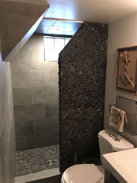 Black Pebble Tile Shower Floor And Wall Bathrooms Remodel Shower