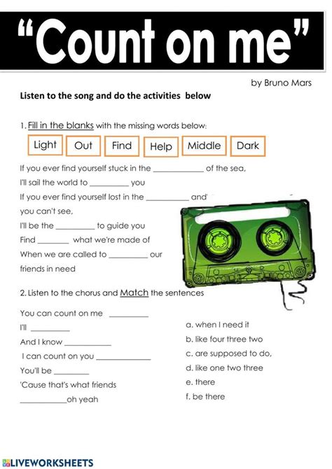 Count On Me Bruno Mars Worksheet In Bruno Mars Songs English As A Second Language