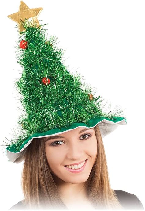Bristol Novelty Christmas Tree Tinsel Hat Green Red Baubles