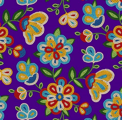 Purple Fabric With Native American Beadwork Design On It Etsy