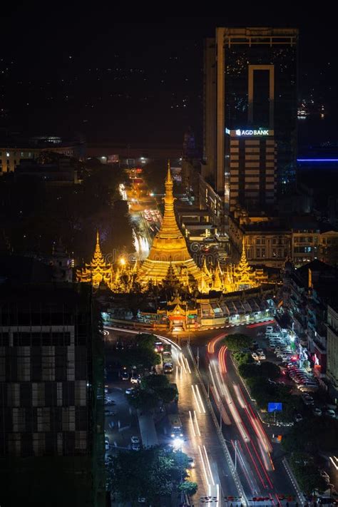 View Of Downtown Yangon From Above At Night Editorial Stock Image