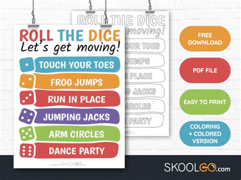 Roll The Dice Lets Get Moving Free Classroom Poster