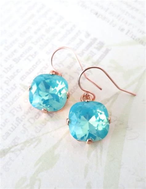 Rose Gold Filled Swarovski Crystal Pacific Opal Square Earrings