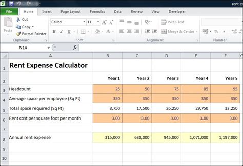 Rent Expense Calculator Plan Projections