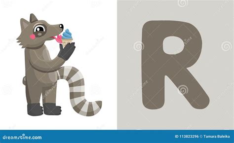 Raccoon Letter R Coloring Page Cartoon Vector