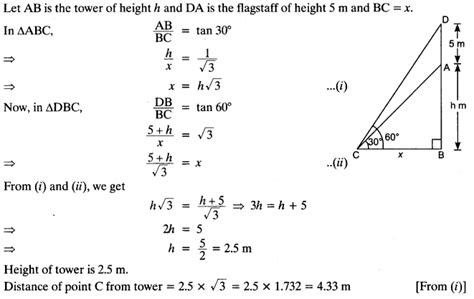 Some Applications Of Trigonometry Class 10 Important Questions Ncert