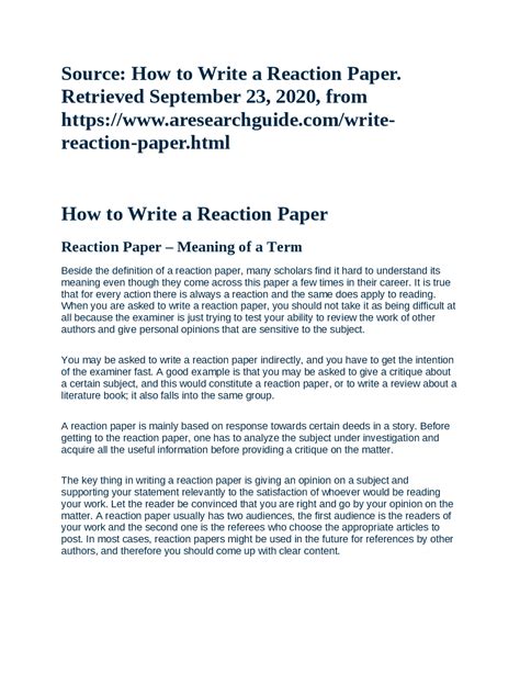 How To Write Reaction Paper Lecture Notes English Docsity