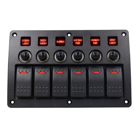 Tekne Rocker Anahtarı Paneli 3 Pin 6 Gang 12 V24 V Kırmızı Led Araba