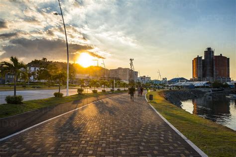 Panama Panama City Casco Viejo Promenade At Sunset Stock Photo