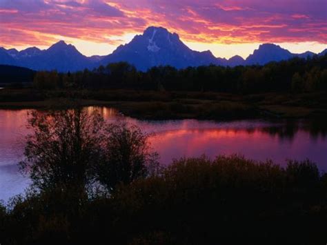 Sunset Over Snake River Oxbow Bend Grand Teton National Park Usa