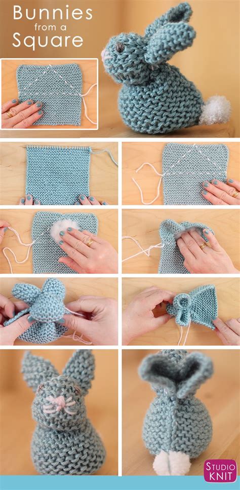 From just a knitted square, you after knitting a square swatch in the easy garter stitch , you will begin to shape it easily into a cute bunny. How to Knit a Bunny from a Square | Knitting projects ...