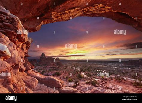 North Window Arch And Turret Arch At Sunset Arches National Park Utah