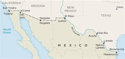 Us Mexico Border Map Us And Mexico Border Map Central America Americas
