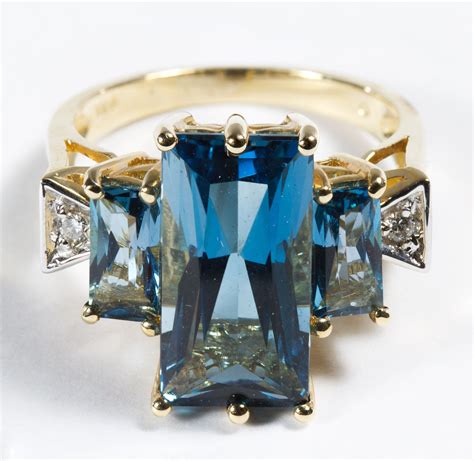 14k Gold Blue Topaz And Diamond Ring Topaz Gemstone Blue Topaz