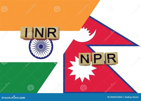 India And Nepal Currencies Codes On National Flags Background Stock