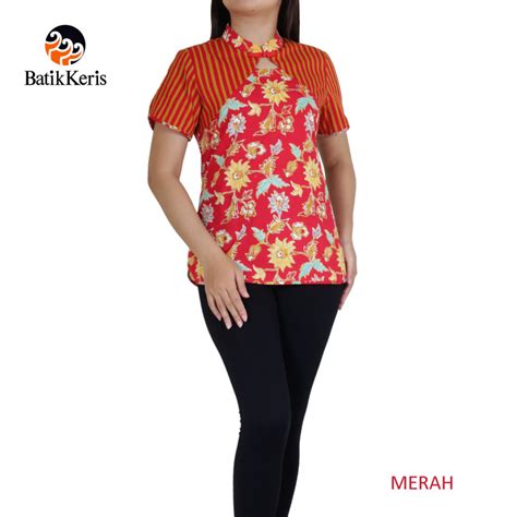 Baju kantor wanita motif garis vertikal modern. BLOUSE BATIK LENGAN PENDEK MOTIF DWI PUSPITO KOMBINASI ...
