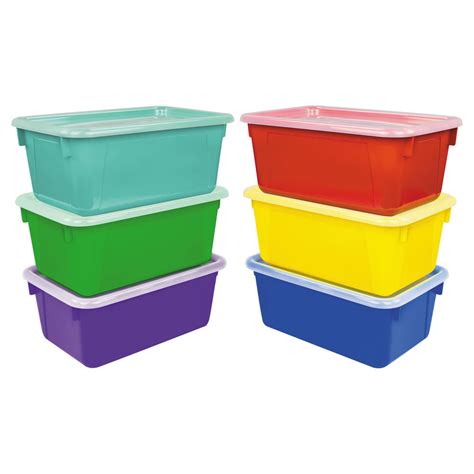Storex 62406e06c 12 X 8 X 5 Assorted Color Cubby Bin With Lid 6pack