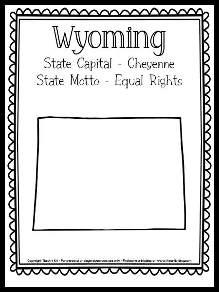 Wyoming State Outline Coloring Page Free Printable The Art Kit