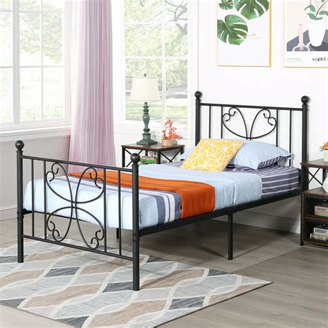 Vecelo Twin Size Metal Platform Bed Frame Box Spring Replacement With