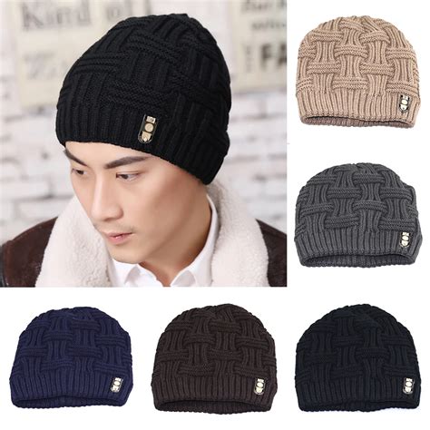 Mens Fashion Winter Beanies Bonnet Knitted Hat Soft Solid Braid Warm