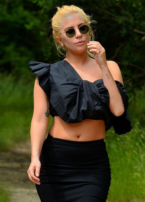 Lady Gaga Wearing A Crop Top That Has A Ruffle Design With