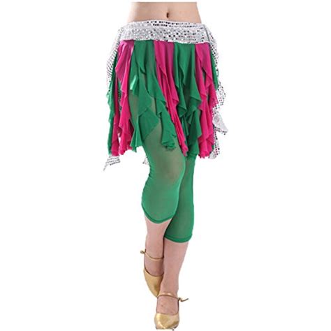 Beautiful Belly Dance Hip Scarf Green And Fuchsia Belly Dancing