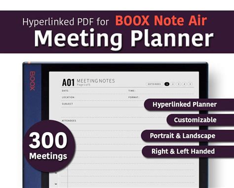 Meeting Notes Digital Planner Boox Note Air Templates Instant