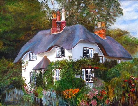 English Cottage Paintings English Cottage Painting By Lavonne Hand