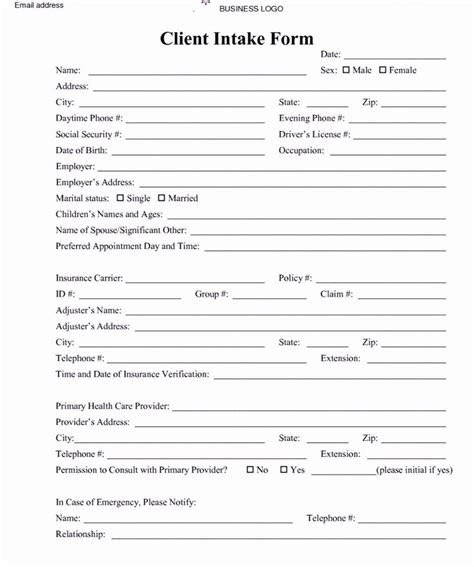 Client Intake Form Template Elegant Free Patient Intake Form Template