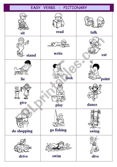 Easy Verbs Pictionary Esl Worksheet By Ewcik