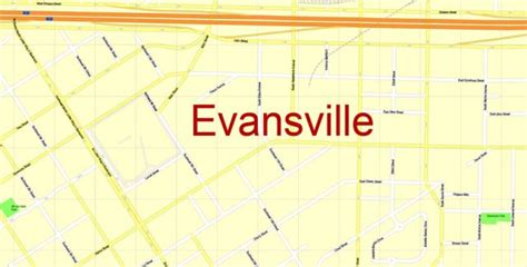Printable Map Evansville Indiana Us Exact Vector City Plan Map