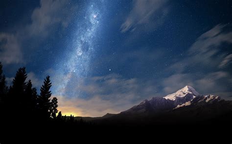 Starry Night Night Stars Landscape Milky Way Mountain Clouds