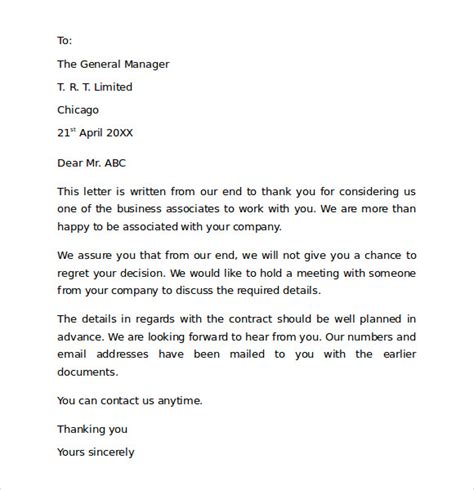Formal Business Thank You Letter