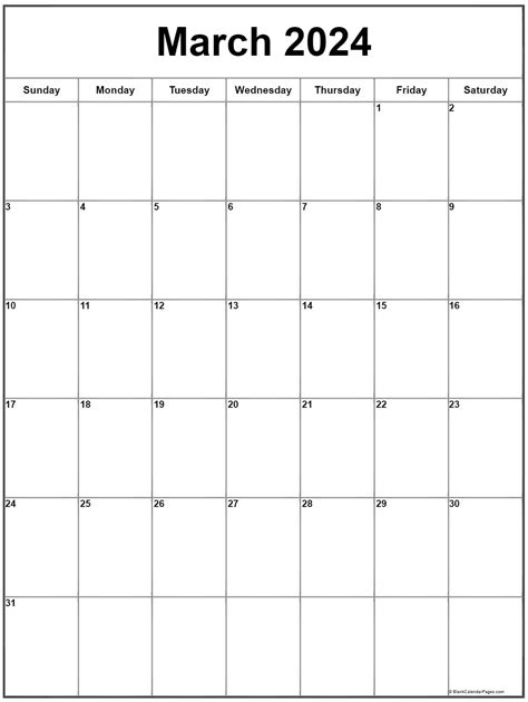 March 2024 Vertical Calendar Portrait Printable 2024 Monthly Calendar
