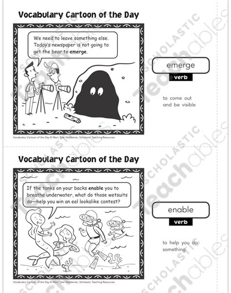 Verbs Emergeenable Vocabulary Cartoons Printable Skills Sheets