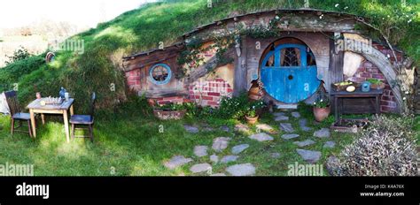 Close Up View Of A Hobbit Hole At The Hobbiton Movie Set Matamata