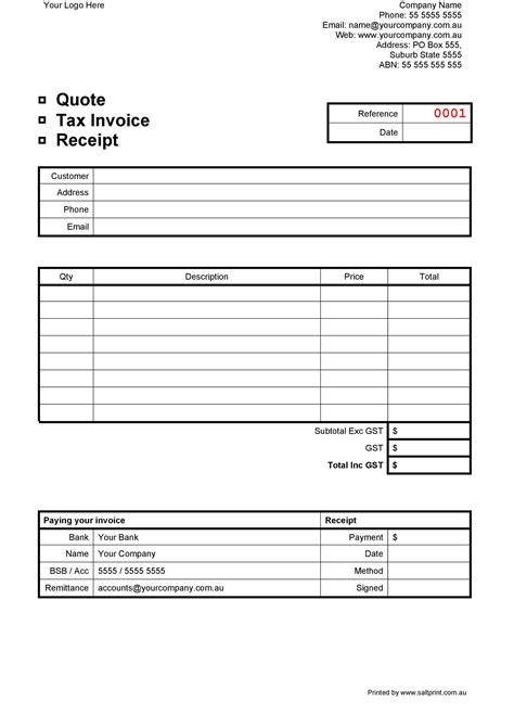 Company Receipt Template Collection
