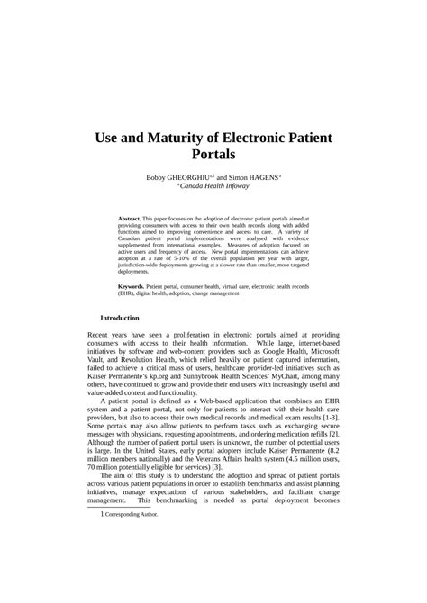 Pdf Use And Maturity Of Electronic Patient Portals