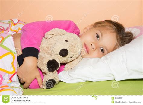Girl And Plush Dog Stock Image Image Of Sheet Pillow